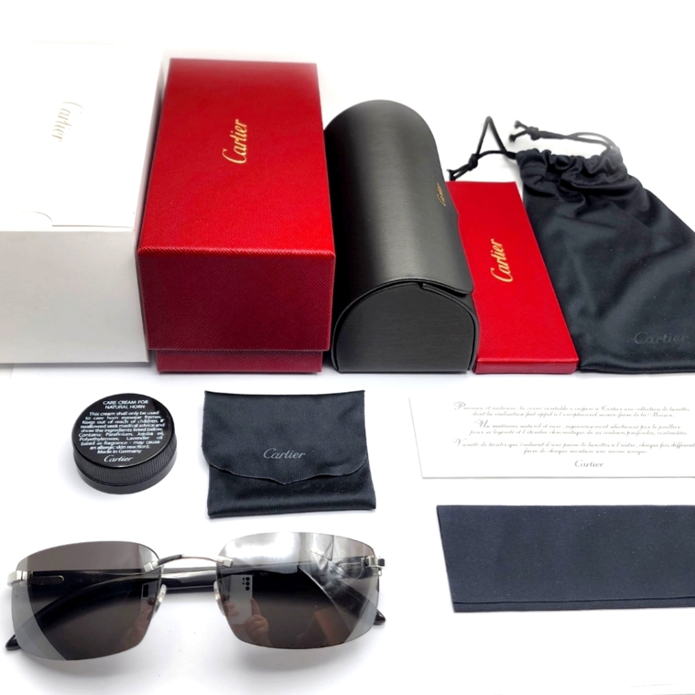 NEW! Cartier Buffalo Black/Grey-Silver Mirror Sunglasses